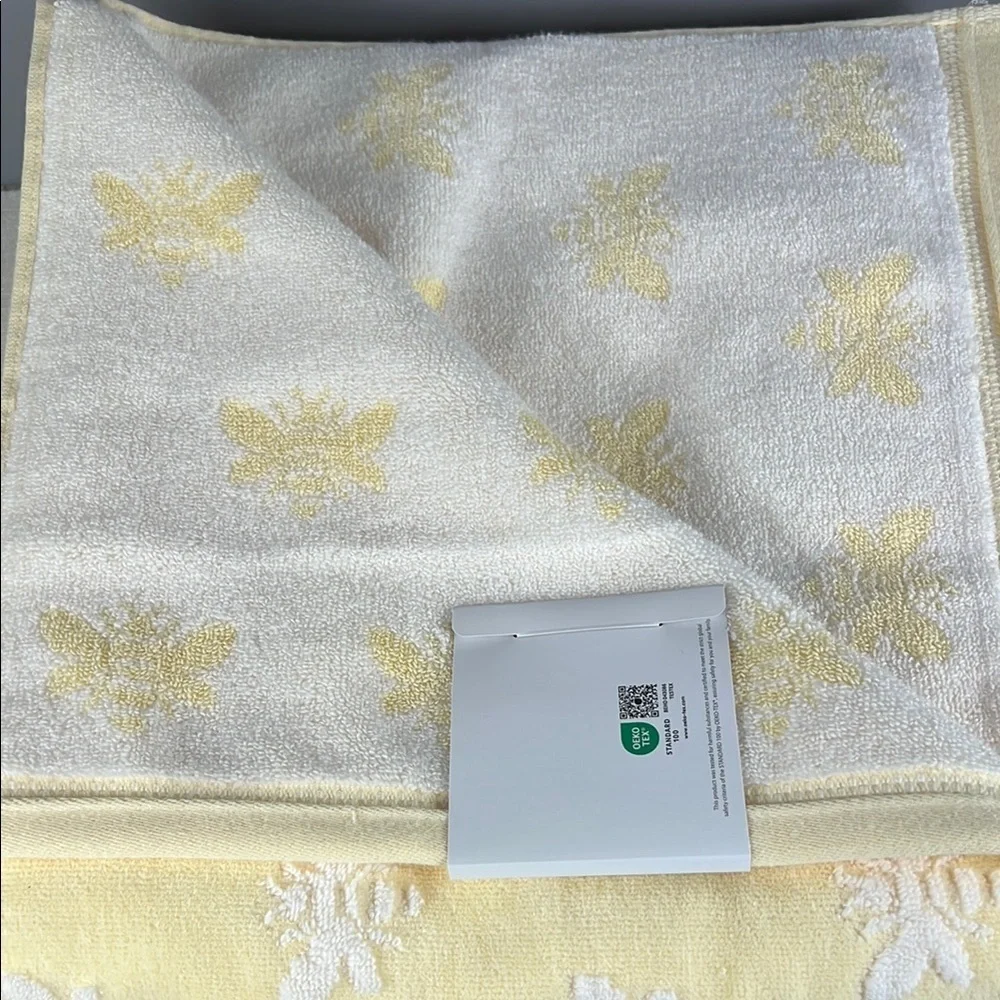 Caro Home Bath Towel Set Yellow White Bumble Bees 100% Cotton Soft 2 pc NEW
